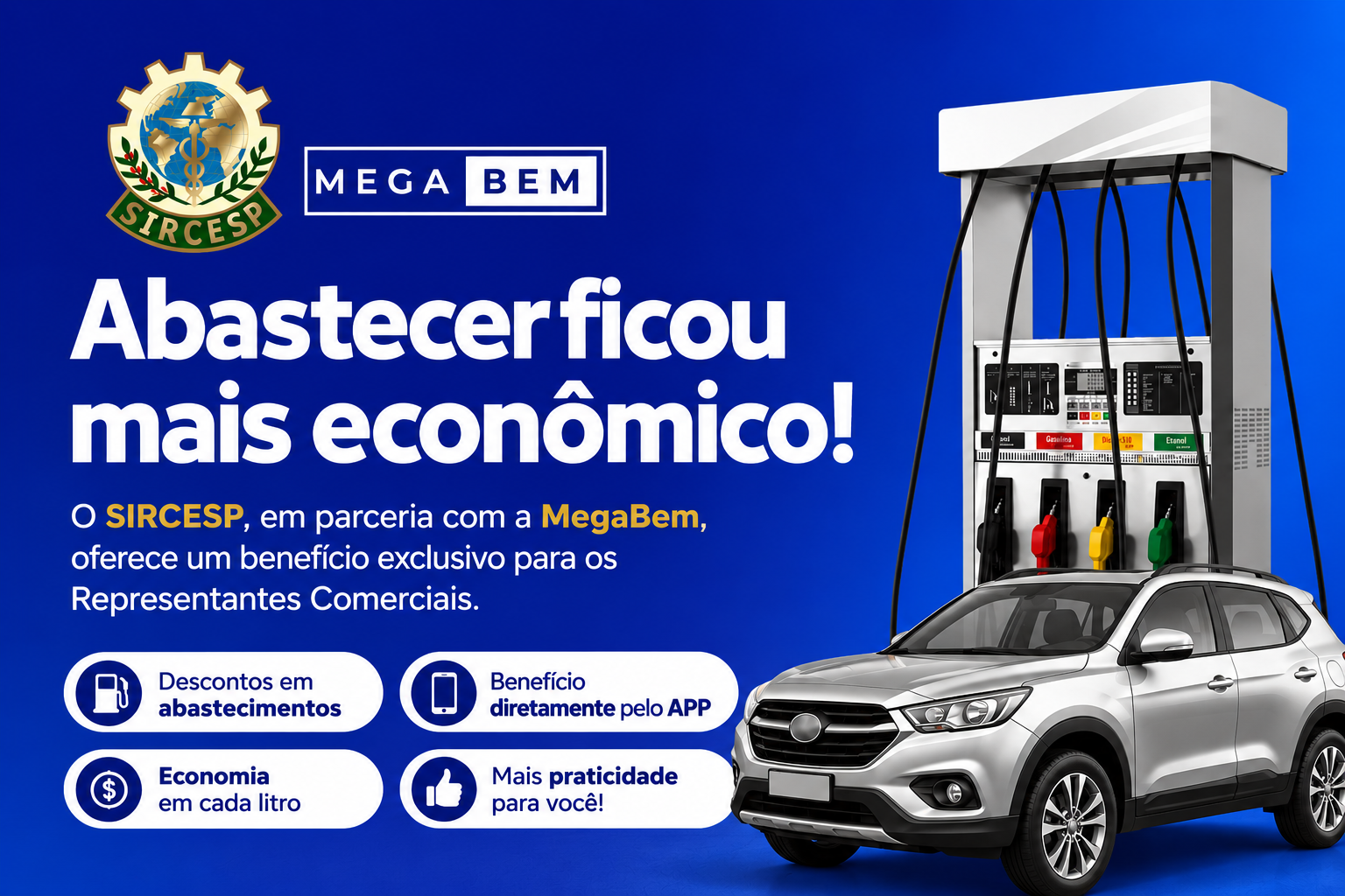 SIRCESP firma parceria com a MegaBem e oferece desconto em combustíveis aos Representantes Comerciais